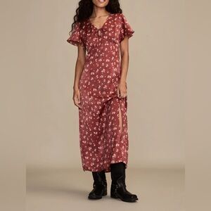 Lucky Brand Women's Floral Rust Color Flutter Sleeve Midi Dress Size XS